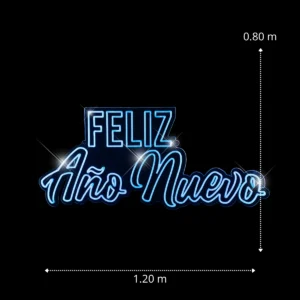 Medidas de la figura con letras Feliz Año Nuevo para iluminar grandes proyectos
