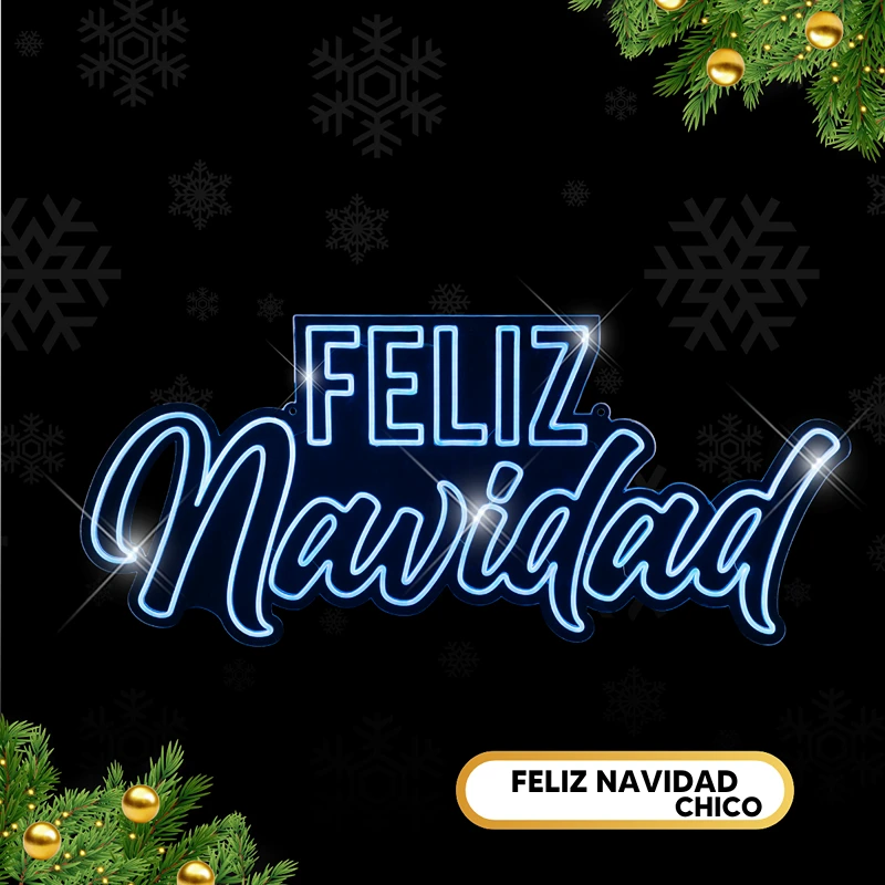 Figura LED letrero feliz Navidad chico con manguera Neón azul