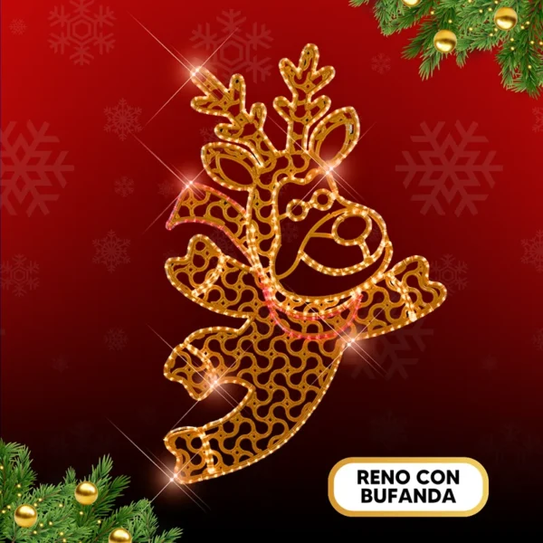Figura LED gigante en forma de Reno con bufanda para adornar calles, avenidas, parques, fachadas municipales, plazas comerciales en navidad