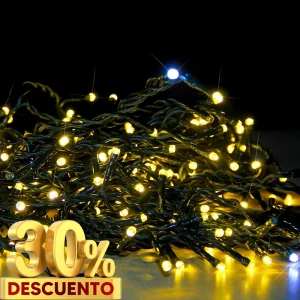 Serie cascada led luz blanco cálido con starflash blanco frío gama media cable verde vista frontal