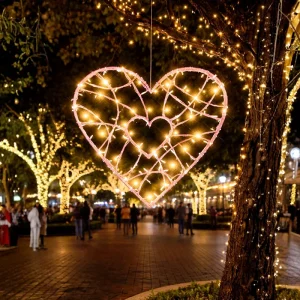 Figura LED en forma de Corazón color rosa para adornar parques, plazas públicas, centros comerciales, fachadas en San Valentín