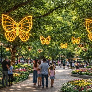 Figura LED grande en forma de Mariposa para adornar espacios públicos como jardines, plazas, parques, centros comerciales, fachadas y municipios