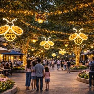 Figura con iluminación LED grande en forma de Abeja para adornar espacios públicos como jardines, plazas, parques, centros comerciales, fachadas y municipios