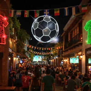 Figura con iluminación LED grande en forma de Balón de futbol soccer para adornar espacios públicos como jardines, plazas, parques, centros comerciales, fachadas y municipios