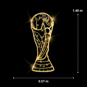 Figura LED Gigante en forma de copa del mundo de futbol mide un metro con cuarenta centímetros de alto por cincuenta y siete centímetros de ancho