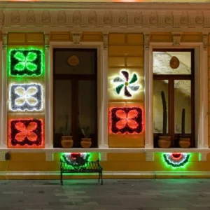 Figura LED Rehilete Tricolor grande para adornar kioscos, fachadas de presidencias, monumentos, jardines y municipios