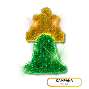 Figura LED Campana color Verde fabricada en acero para adornar calles, avenidas, plazas comerciales, fachadas de monumentos y presidencias municipales para septiembre