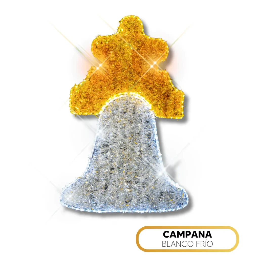 Figura LED de Campana Blanca fabricada en acero tamaño grande para adornar Fiestas Patrias de Septiembre en México