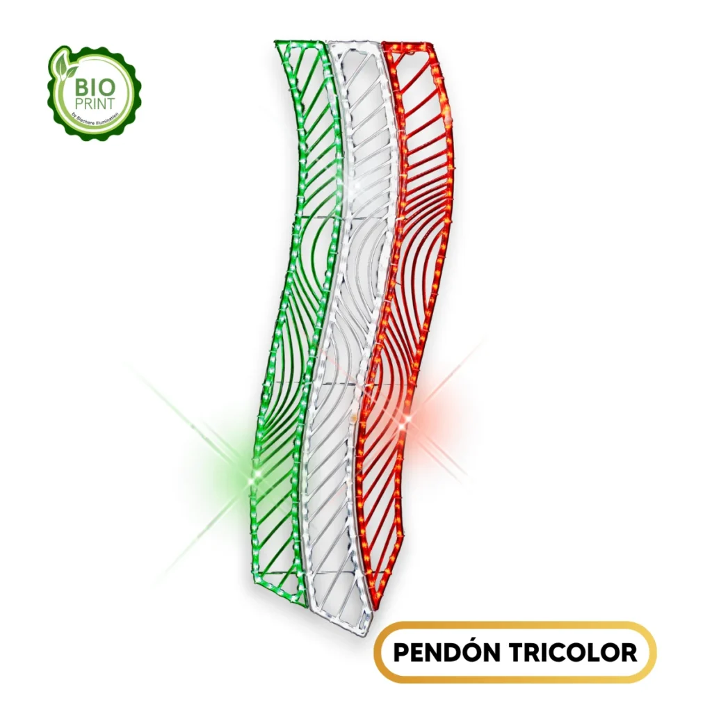 Figura LED en forma de Pendón tricolor grande para fiestas patrias, adorno ideal para calles, avenidas, fachadas, zócalos y plazas públicas
