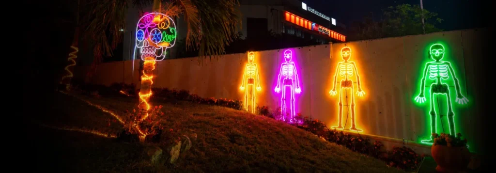 Proyecto con cliente satisfecho de Día de Muertos e iluminación monumental
