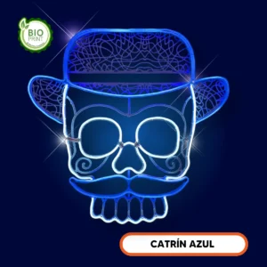 Figura LED decorativa grande en forma de Catrín color Azul Hielo para adorno de día de muertos en México
