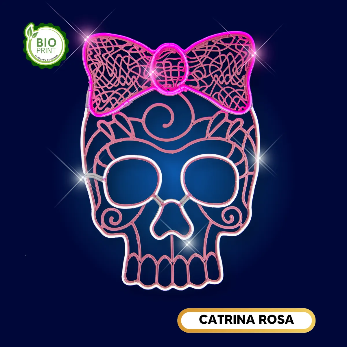 Figura LED decorativa grande en forma de Catrina color rosa para adorno de día de muertos en México