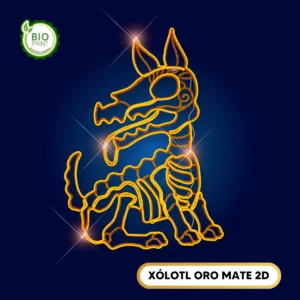 Figura LED decorativa grande en forma de esqueleto perrito Xólotl color oro mate para adorno de día de muertos