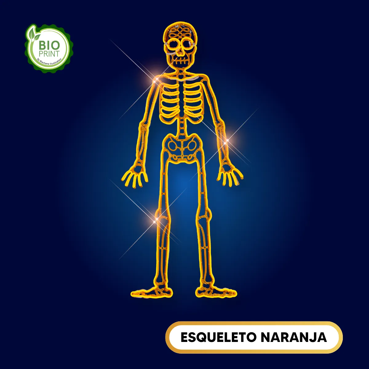 Figura LED decorativa grande en forma de Esqueleto color naranja para adorno de día de muertos en México