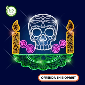 Figura LED decorativa grande en forma de Ofrenda hecha de material biodegradable y reciclable para adornar día de muertos en México