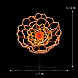 Figura LED Flor de Cempasúchil para colocar en piso medidas 107 centímetros de ancho por 54 centímetros alto