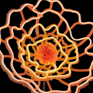 Figura LED Flor de Cempasúchil para colocar en piso con Manguera Neón y material de plástico reciclado Bioprint resistente a intemperie e interiores