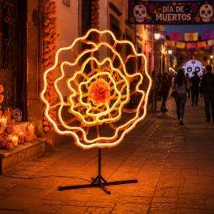 Figura LED Flor de Cempasúchil para colocar en piso y adornar en Día de Muertos en Méxito