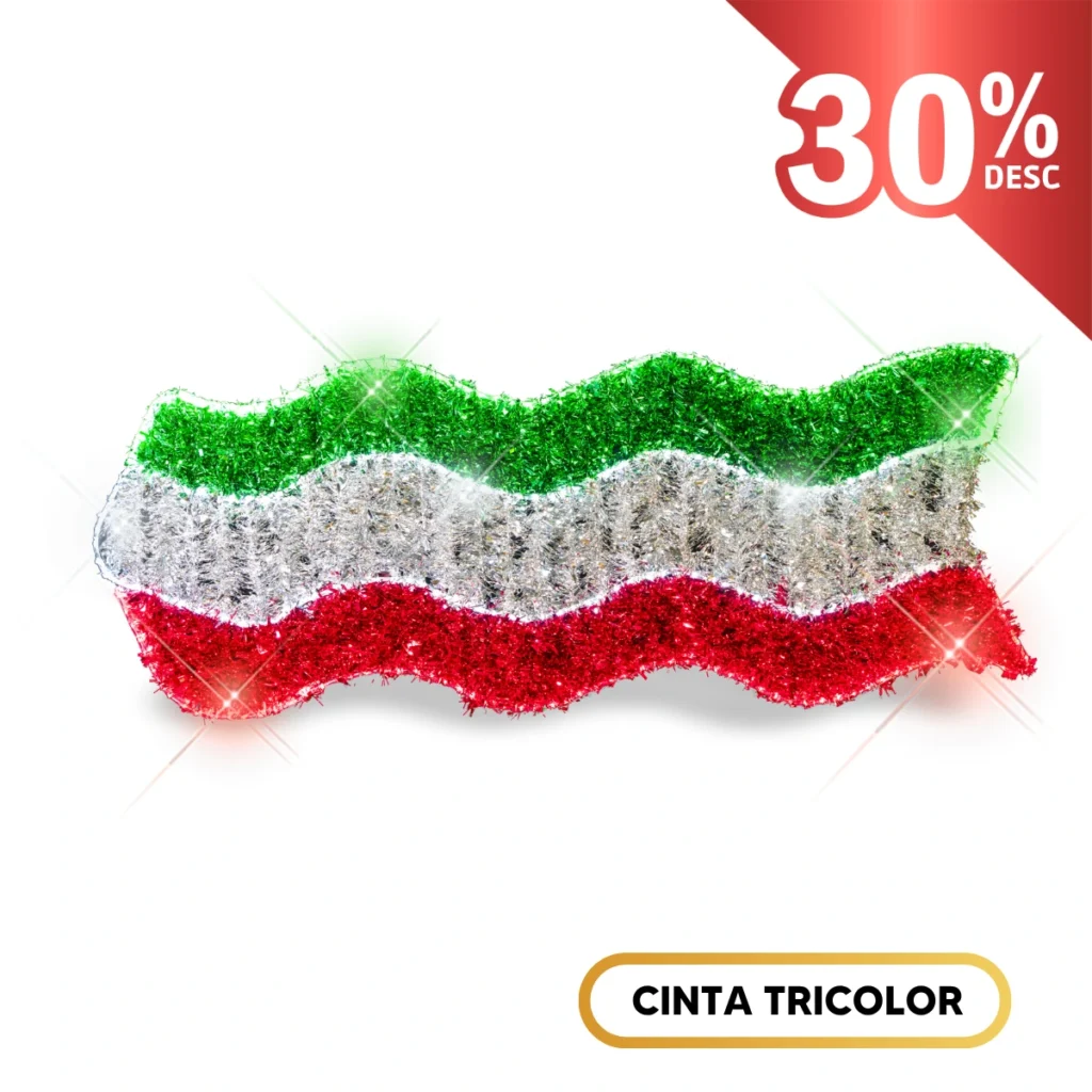 Figura LED en forma de Cinta Tricolor para adornar Fiestas Patrias Mexicanas
