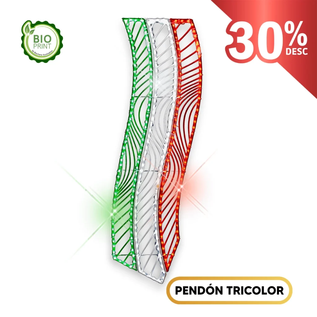 Figura LED Pendón tricolor para adornar Fiestas del Grito de independencia en México