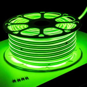 Carrete de manguera LED neón verde de 50 metros encendida para exteriores