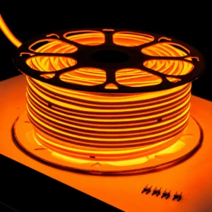 Carrete completo de manguera LED neón naranja de 50 metros encendida
