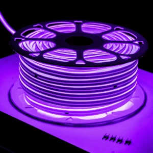 Carrete de manguera LED neón morado de 50 metros encendida para exteriores