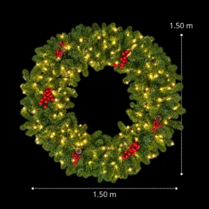 Dimensiones de Corona Navideña LED: 1.50 metros de alto por 1.50 metros de ancho sobre fondo negro